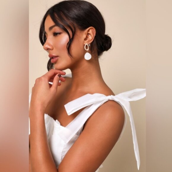 Lulus Effortlessly Sweet White Tulle 3D Floral Tie-Strap Midi Dress Size Medium - Picture 2 of 7